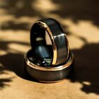 Men's Real Tungsten Black Rose Gold Edge Ring 8mm Unique Wedding Engagement Band