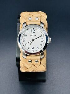 Working Fossil Imogene Women’s Watch JR-1292 Braided Tan Leather Band D2