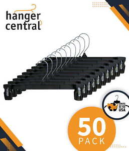 Plastic Pants & Skirt Hangers with Padded Pinch Clips, 10 in, 50 Pack
