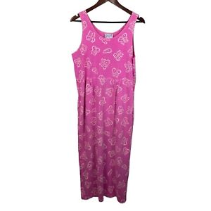 Fresh Produce Vtg. Women’s Sz L Pink White Butterfly Print Tank Midi Maxi Dress