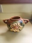 Vintage Roseville Pottery Water Lily Brown Vase With Two Handles #437-4