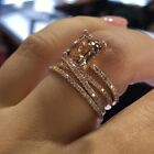14K Solid Rose Gold Morganite Gemstone Ring Set Women Wedding Jewelry New Sz5-11