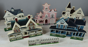 Lot of 6pcs Shelia's Collectable Wooden Wood Houses Signed Numbered 953/4500