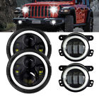 Pair For Jeep Wrangler JK 2007-17 Halo LED Headlights+ Halo LED Fog Lights Combo (For: Jeep)