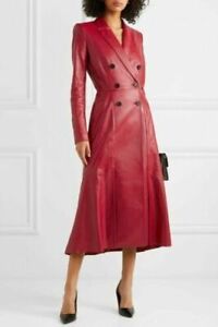 Stylish RED Women's Genuine Lambskin Leather Trench Coat Halloween Casual Formal