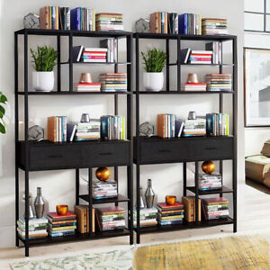 80'' Tall Bookshelf w/ Drawers Industrial Wood Bookcase Storage Display Shelf