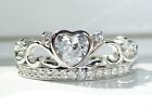 Princess Crown Tiara Heart Ring Cubic Zirconia 925 Sterling Silver Women's