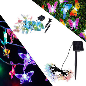 LED Solar Fairy String Light Butterfly Shape Waterproof Xmas Outdoor Yard Decor