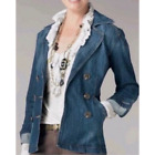 Cabi S Double Breasted Jean Blazer Denim Jacket Cotton Pea Coat Button Front