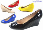 NEW Women's Patent Open Peep Toe  Low Wedge Heels Pump Sandal Shoes Size 5 - 10