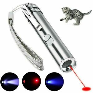 USB RECHARGEABLE SUPER LASER POINTER PEN 3 in 1 Cat Pet Toy Red UV Flashlight