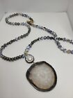 Agate And Fresh Water Pearl Pendant Necklace Signed