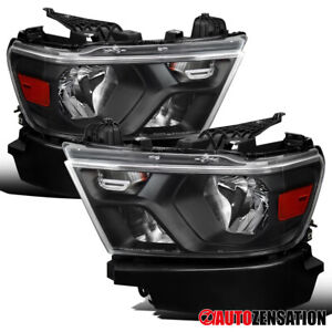 Fit 2019 2020 2021 Dodge Ram 1500 Black Halogen Headlights Head Lamps Left+Right (For: 2019 Ram)