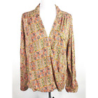 Pilcro Anthropologie Faux Wrap Top Womens XL Extra Large Yellow Pink Geometric