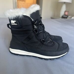 Sorel Whitney Short Lace Black Waterproof Winter Boots Women Size 6.5 Fur Snow