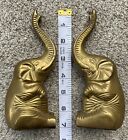 Set Of 2 Solid Brass Elephant Bookends 6.5” Tall Trunk Up Vintage Made In India