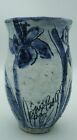 Hand Thrown Art Pottery Vase Daffodils Shades of Blue Artist Signed