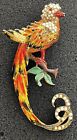 Vintage Reja REG Fur Clip Pin Brooch Exotic Bird Seed Pearls Rhinestone Enamel