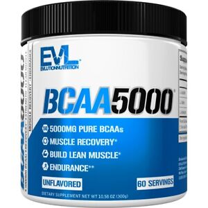 EVL BCAA5000 Unflavored - 5g Amino Acids PreWorkout Powder For Recovery 60srv
