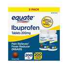 Equate Ibuprofen Tablets 200 mg, Pain Reliever/Fever Reducer, 2 Pack, 200 Count