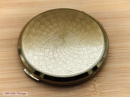 Gold Tone Guilloche/Machine Turned-Vintage Ladies Powder Compact -cin