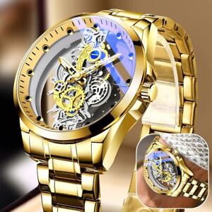 Hollow Skeleton Luxury Men's Automatic Quartz Stainless Steel Watch Business USA