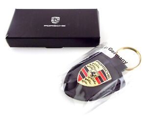 Porsche - Genuine BLACK Leather Keychain Car Key Chain Ring - NEW