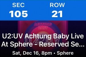 U2 2 EXCEPTIONAL TICKETS CENTER STAGE FLOOR 12/16 FULL VIEW OF BAND & SPHERE