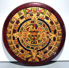 Aztec Mayan Sun Wall Calendar Mexico Hand Carved Inlaid Wood Vtg Folk Art Plaque