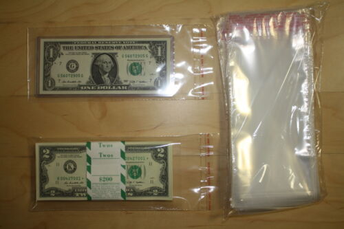 Pack of 100 Adhesive Resealable 3.5x7 Clear Poly BAGS for Currency Banknote Bill