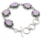 925 Sterling Silver Rose Quartz Gemstone Handmade Jewelry Bracelet Size-7-8