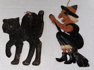 Rare Vintage Halloween Witch /Cat Embossed DieCut /Germany1940’s Read Details