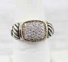Effy BH Authentic Sterling Silver & 18k Gold Pave Diamond Ring Size 7 Luxury