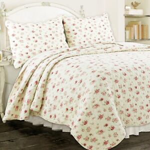 Pink Rose Garden 100% Cotton Quilt Set, Bedspread, Coverlet