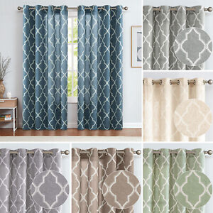 2 Panels Moroccan Geometric Print Window Curtains for Living Room Grommet Drapes