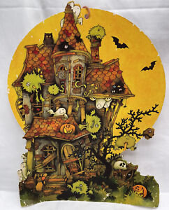 Vintage Hallmark Halloween Spookhouse Ghost Pumpkins Bat DieCut Wall Decor 12”