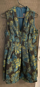 Vince Camuto Dress Size 10 Black Blue Green Flowers NWOT Knee Length