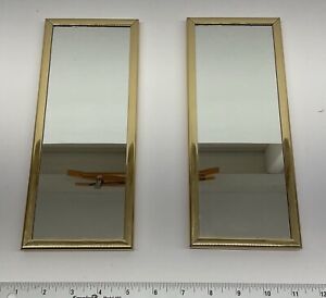 Pair of Small Rectangular Gold Trimmed Wall Accent Hanging Mirrors Home Decor