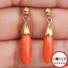 Estate Coral 14K Gold Pear Cabochon Drop Earrings NR