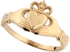 10k or 14k Real Gold Irish Claddagh Friendship and Love Crown with Cross Ring