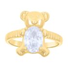 10k Solid Yellow Gold Womens Oval CZ Teddy Bear Ring Band Size 7