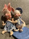 2 Vintage 1988 Bunny Rabbits Easter Annalee Collectible Dolls Blue tuxedo