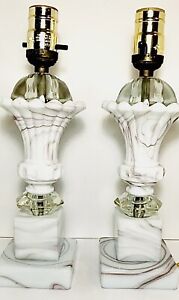Art Deco Pair of Milk Slag Glass Lamp Bases U.S.A. 1940's Beautiful!