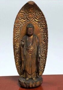 Japanese Antiques Amida Nyorai Statue Wood Carving Edo Period H14.2cm Buddha