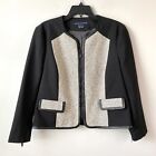 French Connection Faux Leather Trim Tweed Panel Blazer Jacket 10