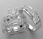 2.00Ct Lab Created Diamond His & Her Wedding Trio Ring Set 14K White Gold Plated