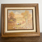 Charles Manning Original Framed Oil Painting Art Girl in Fields with Flowers 13