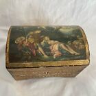 Vintage Florentine Small Treasure Chest Jewelry Wood Box /Hinged Lid and Key/v