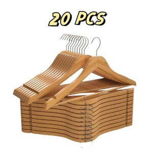 1-20 Pack Wooden Hangers Suit Hangers Premium Natural Finish Cloth Coat Hangers