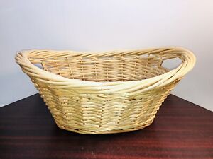 Vintage Wicker Laundry Basket Woven Oval Twisted Handles Large 22” X 17” Used